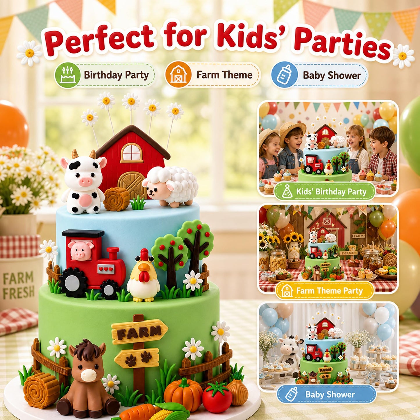 24 Pcs Farm Animal Cake Topper Set, Birthday Cake Decorations, Complete Farm Theme Cake Decorating Kit for Kids Birthday Party, Farm Party Decorations