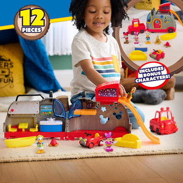 Disney Junior Mickey Mouse Happy Camper Lights and Sounds Playset, 12-Pieces, Bonus Pieces Included, Amazon Exclusive, Toy for Fans, Boys, Kids, Ages
