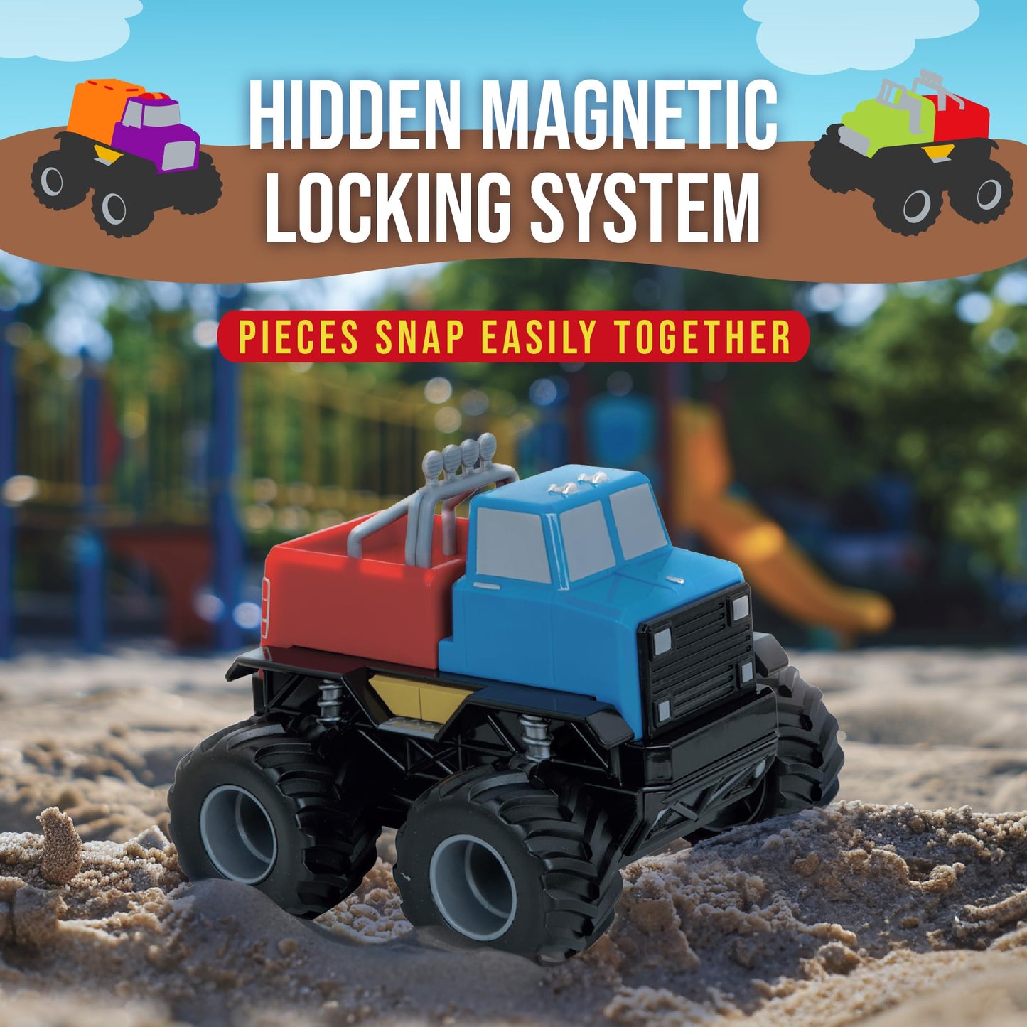 POPULAR PLAYTHINGS Magnetic Monster Build-A-Truck Set, Take-Apart Vehicle Toy for Toddlers, Gifts for Kids Ages 2 & Up - 6 Pieces