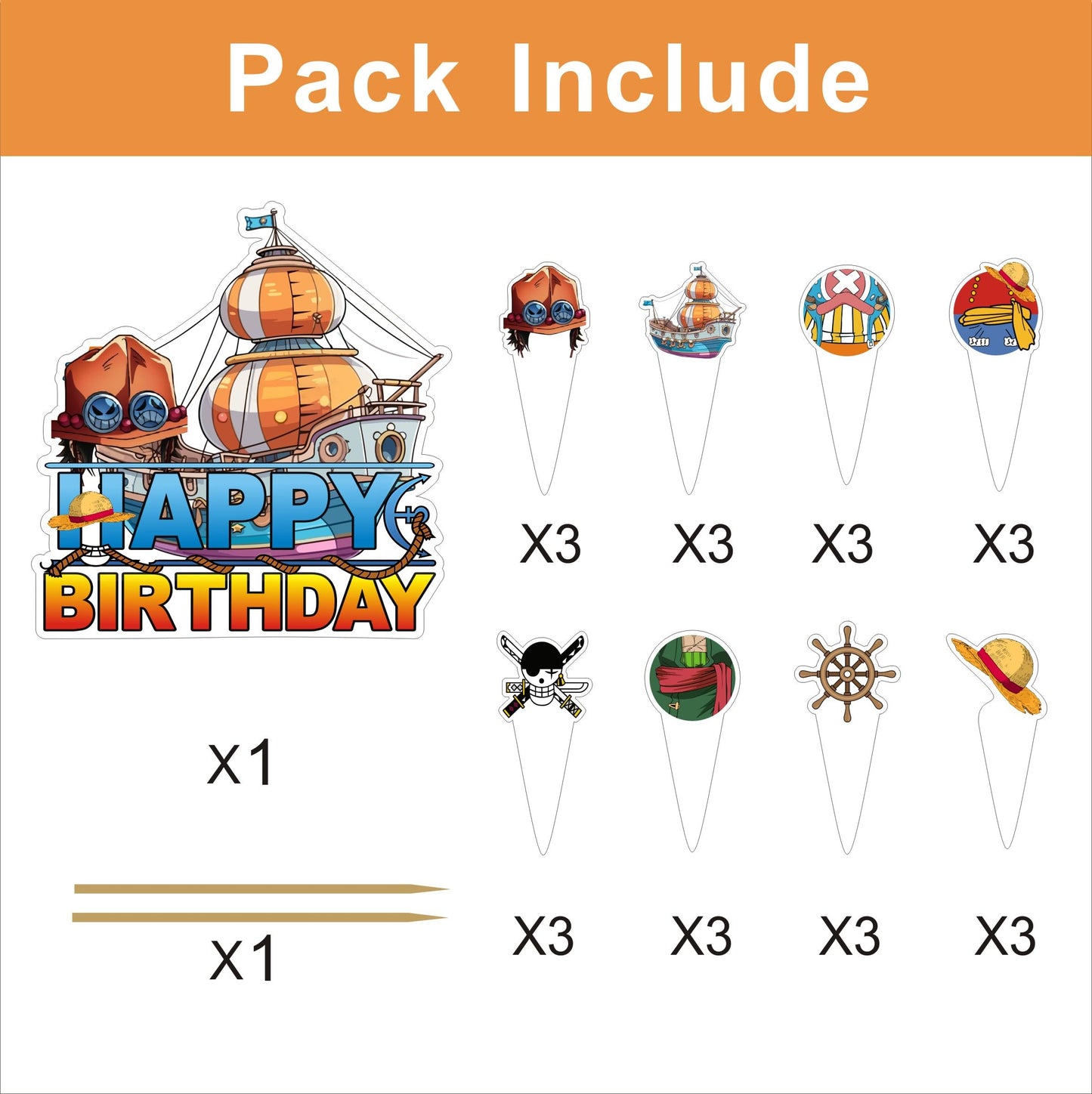 25pcs H Cartoon Birthday Decorations with 24pcs Cupcake Toppers, 1pcs Cake Topper for Birthday Party Supplies.