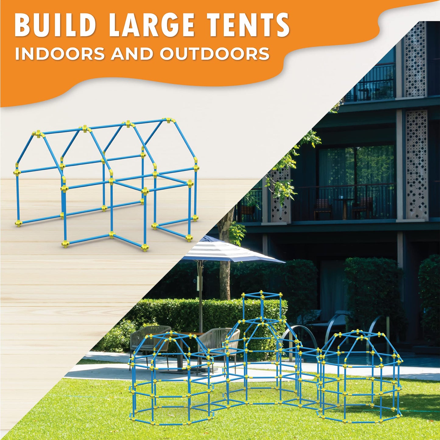 Fort Building Kit for Kids 180pc Modular Fort Builder STEM Toy Set | DIY Make Your Own Fort Playset for Girls, Boys, Toddler Children | Build Play