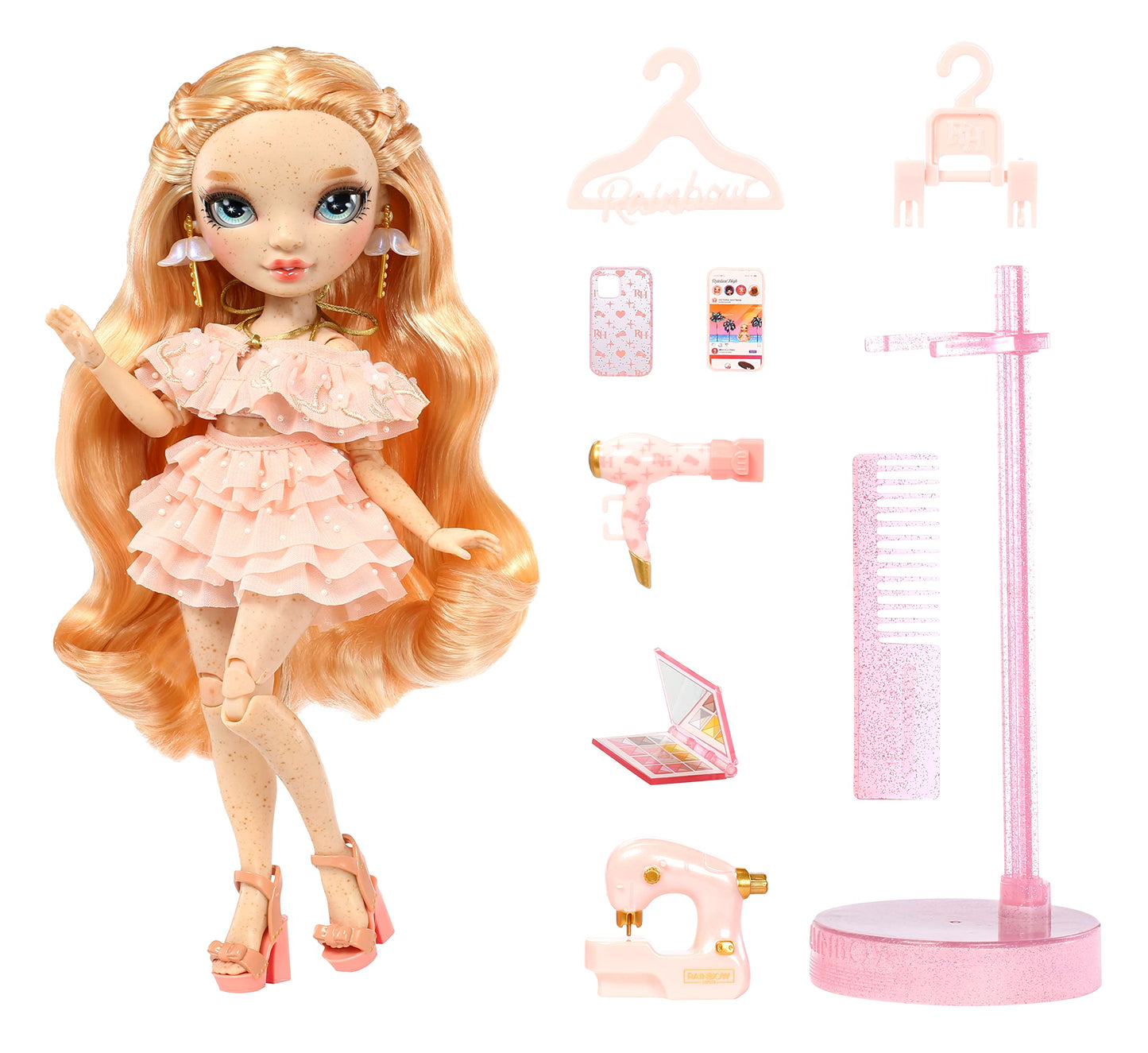 Rainbow High Victoria- Light Pink Fashion Doll and Freckles from Head to Toe. Fashionable Outfit & 10+ Colorful Play Accessories. for Kids 4-12 Years
