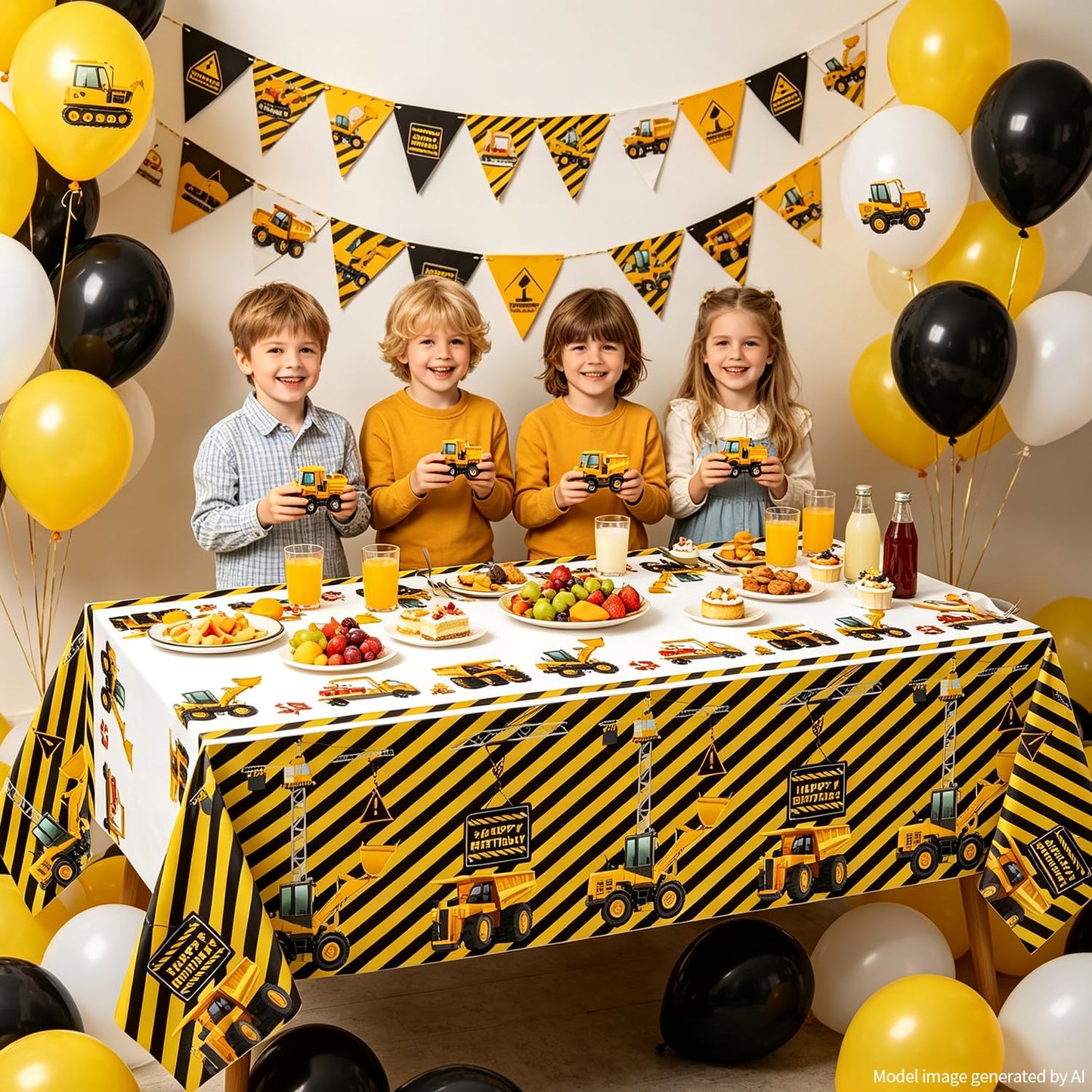 Inspireyee 4 Pack Construction Happy Birthday Tablecloth Dump Truck Birthday Table Covers Tractor Plastic Tablecloth Construction Themed Birthday