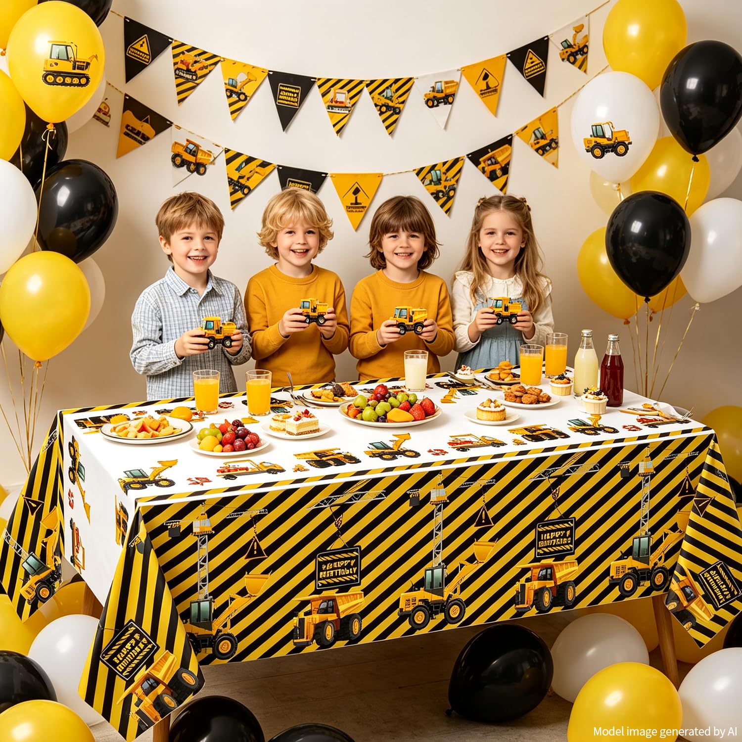 Inspireyee 4 Pack Construction Happy Birthday Tablecloth Dump Truck Birthday Table Covers Tractor Plastic Tablecloth Construction Themed Birthday