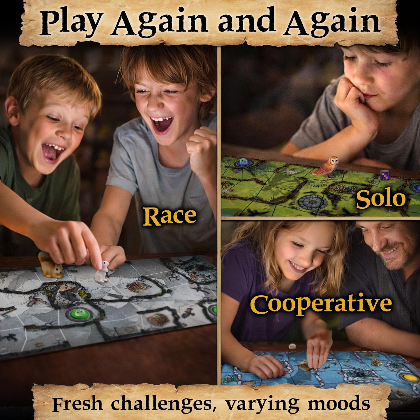 Enchanted Maze - A Light Up Board Game for Families | Ages 5+, 1-6 Players | Cooperative, Competitive and Solo Play Options | with “Secret” LED Light