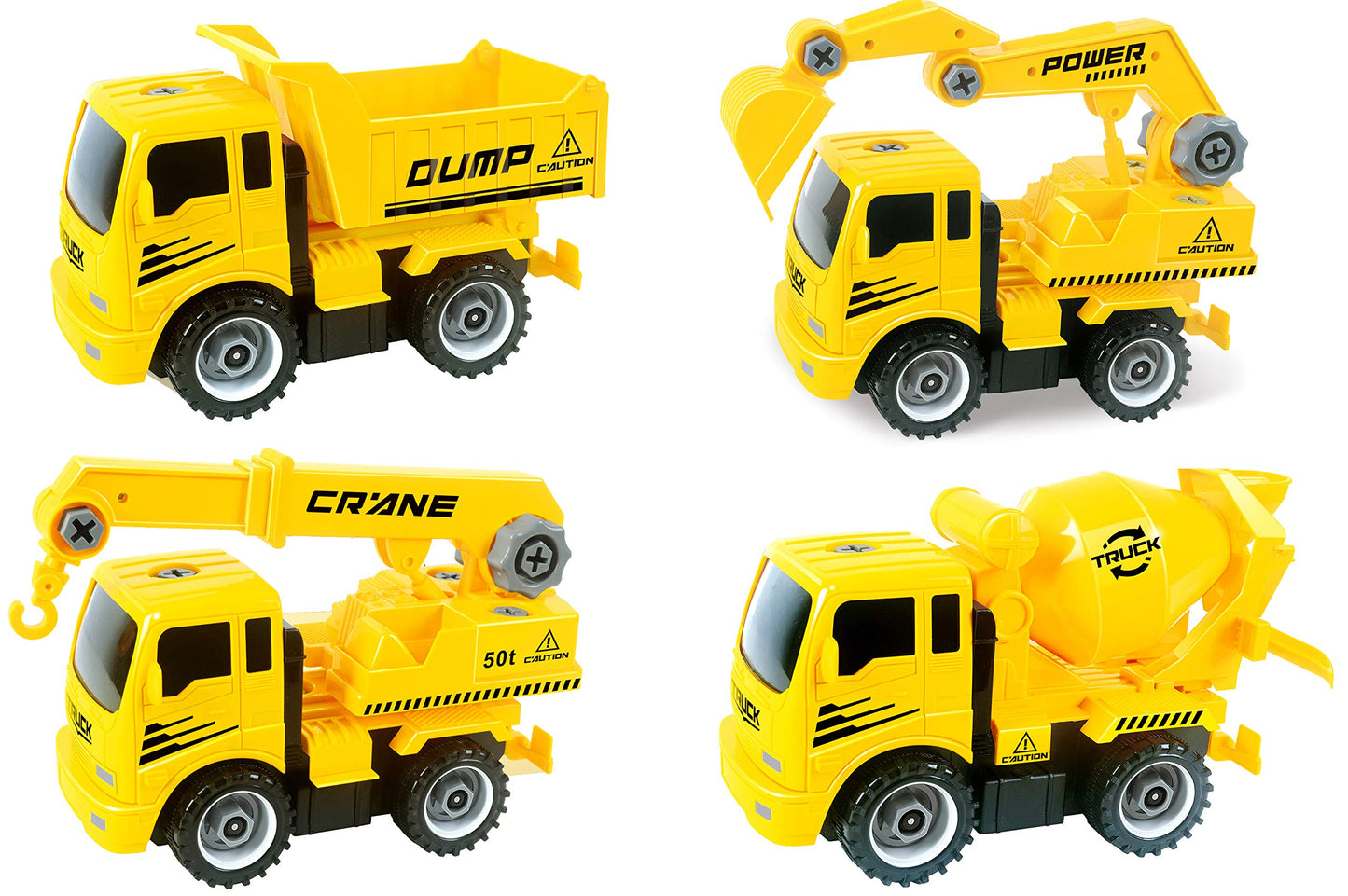 PowerTRC Take-A-Part Construction Truck with 4 Different Forms Dump Truck Crane Cement Mixer Excavator