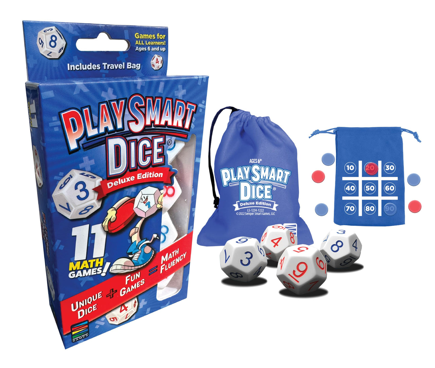 Semper Smart Games PlaySmart Dice Deluxe Math Game - Educational Arithmetic Dice Activity for Kids 6+, Fun Family Learning Game with 11 Math Games