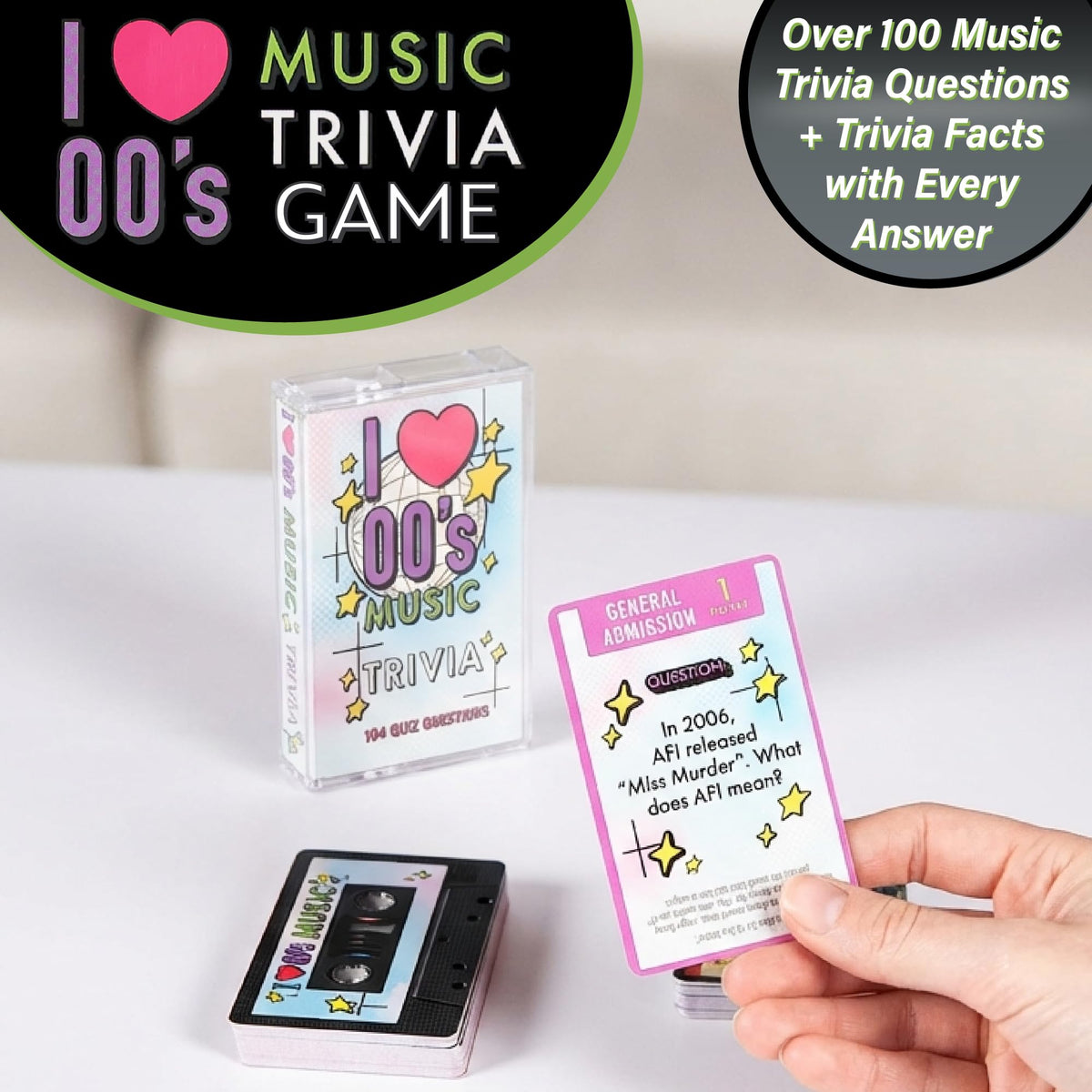AQUARIUS Music Trivia Card Game - Pop, Rock, Hip-Hop & Alternative Quiz - Party Game for Adults & Teens, Gift for Music Lovers - I Love the 2000s