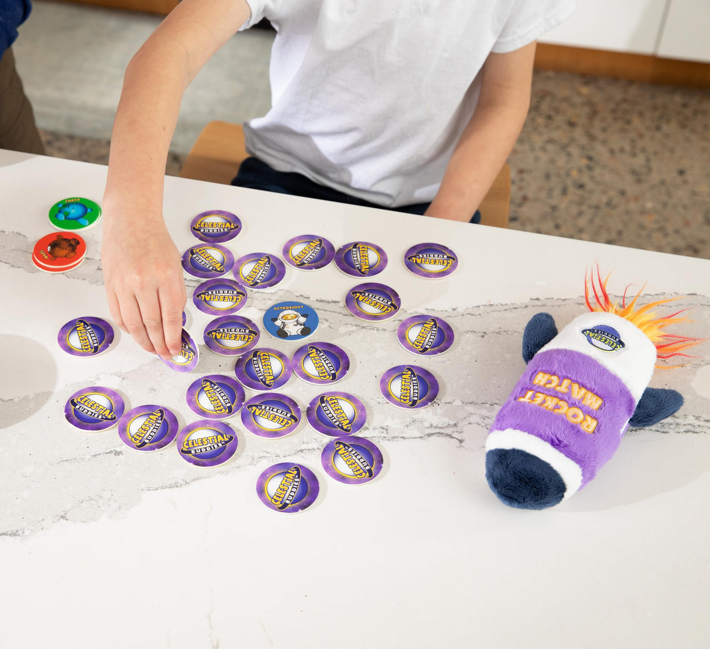 Celestial Buddies Rocket Match Memory Matching Game - Soft Stuffed Plush Rocket Case with Planetary Tiles for Toddlers & Preschoolers, STEM Learning