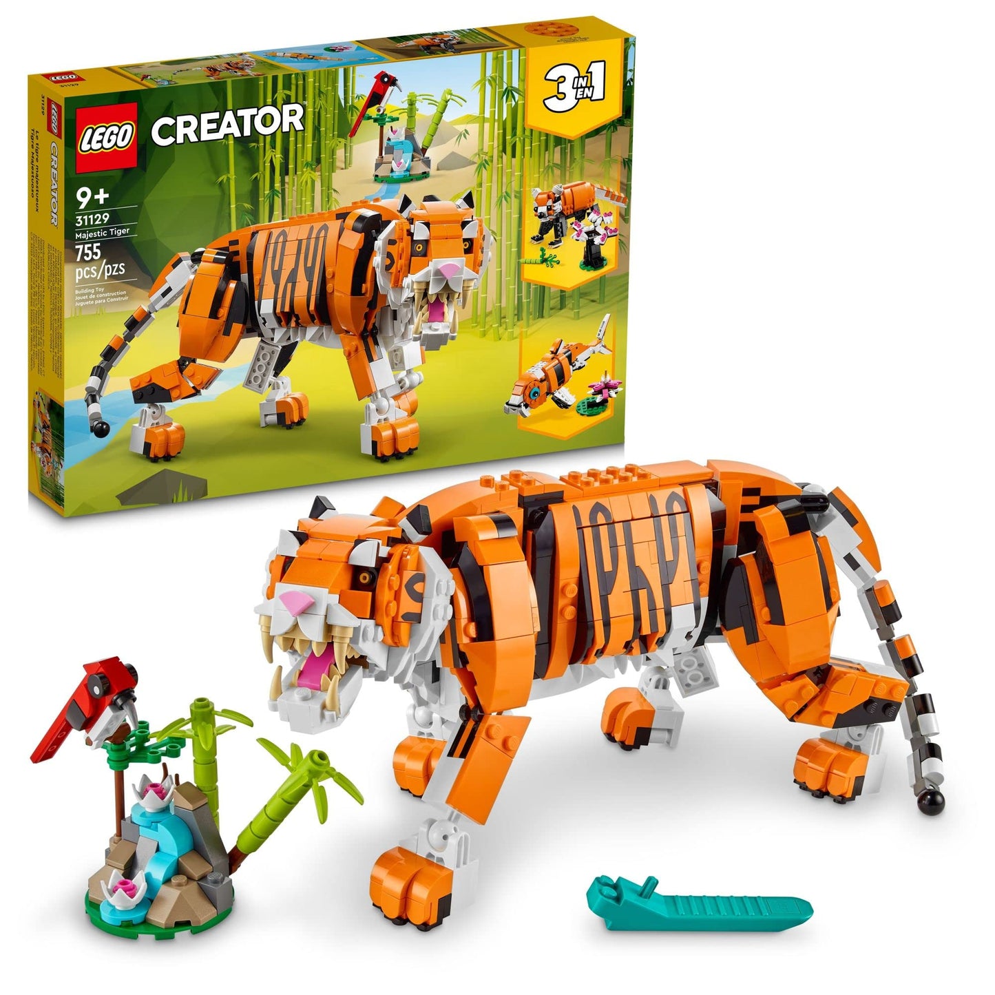 LEGO Creator 3 in 1 Majestic Tiger Building Set, Transforms from Tiger to Panda or Koi Fish Set, Animal Figures, Collectible Building Toy, Gifts