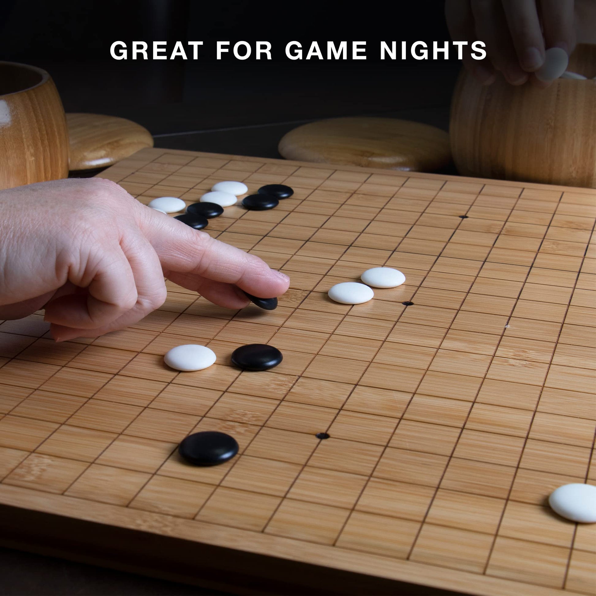 Brybelly Go Set All Natural Bamboo Wood Go Board | Bowls and 361 Bakelite Stones | 2-Player - Classic Chinese Strategy Board Game | Measures 19 x 19in