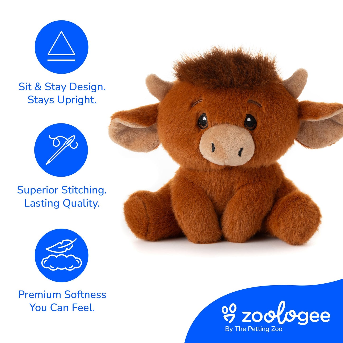 The Petting Zoo Highland Cow Stuffed Animal Plushie, Gifts for Kids, Snugletz Zoologee Plush Toy, 7 in