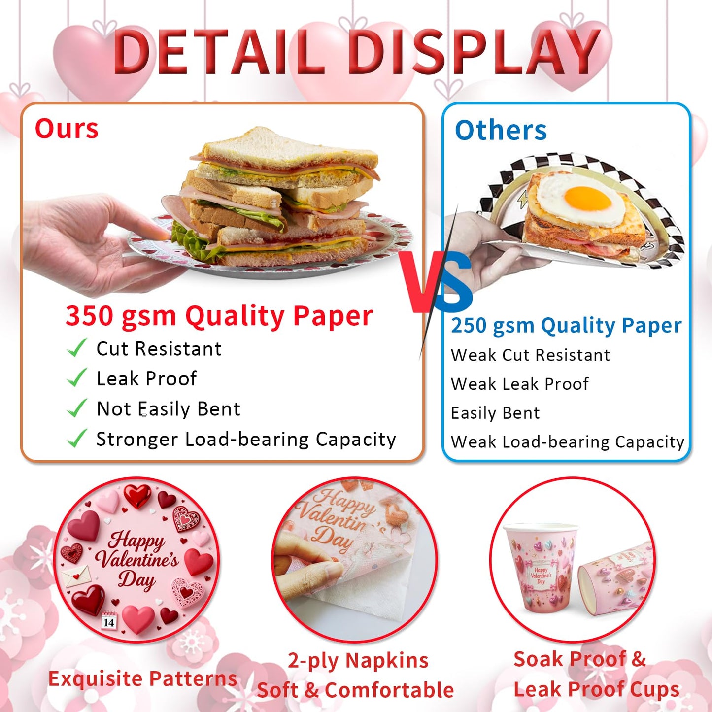 122 PCS Valentine‘s Day Party Supplies, Disposable Tableware Set Include Valentines Plates and Napkins, Cups, Forks, Banner and Tablecloth