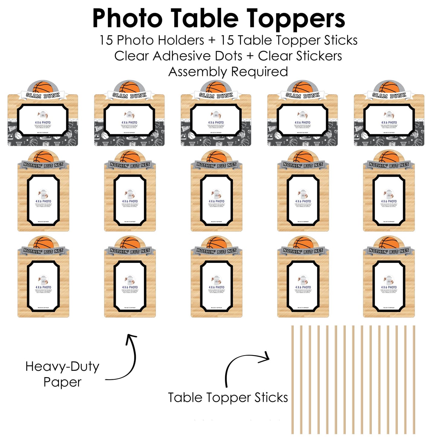 Big Dot of Happiness Nothin’ But Net - Basketball - Baby Shower or Birthday Party Picture Centerpiece Sticks - Photo Table Toppers - 15 Pieces