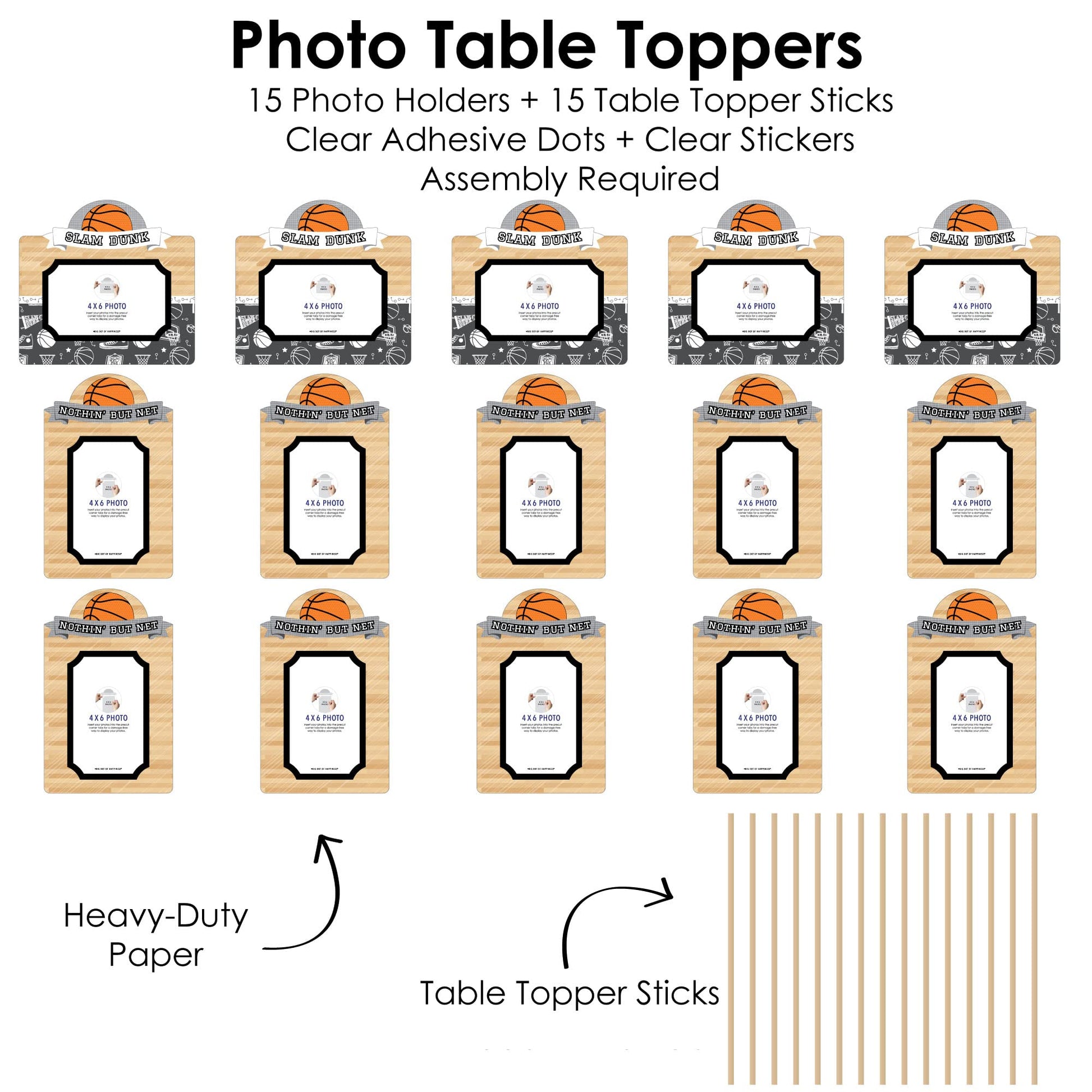Big Dot of Happiness Nothin’ But Net - Basketball - Baby Shower or Birthday Party Picture Centerpiece Sticks - Photo Table Toppers - 15 Pieces