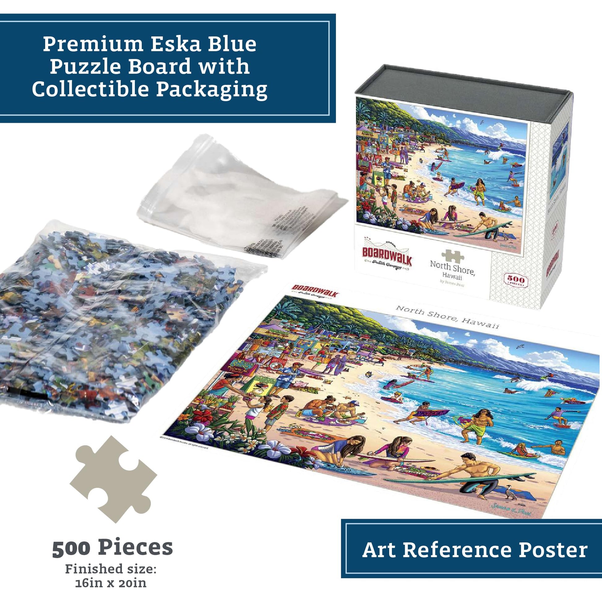 Boardwalk North Shore, Hawaii 500 Piece Jigsaw Puzzle Beach Surf Tropical Puzzles with Premium Box, Gift for Adults and Family 16"x20"