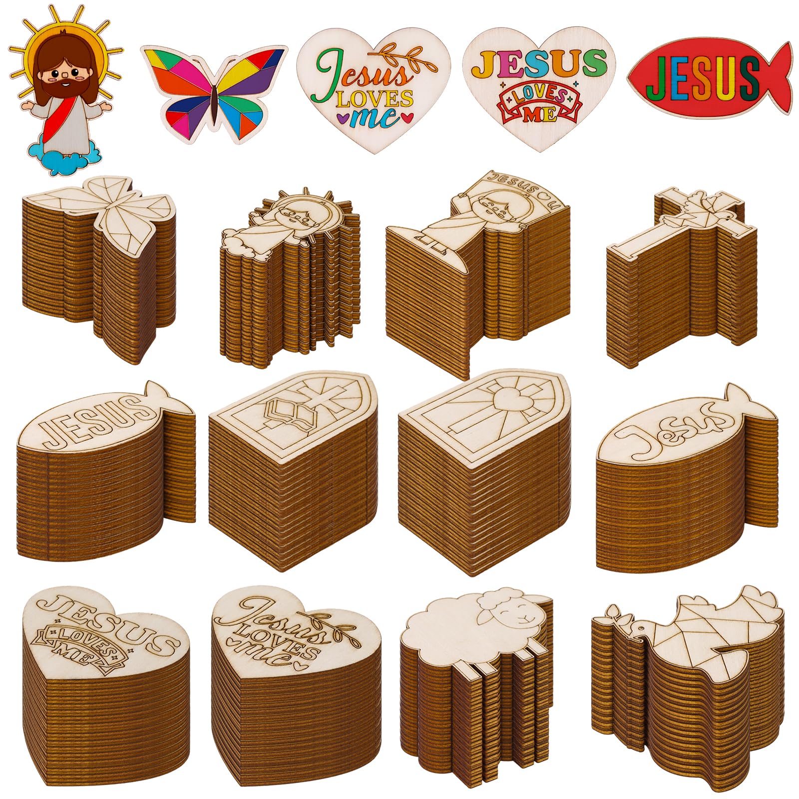 XEQWZVFR 48 Pack Jesus Wood Religious Craft Kit- with 48 Magnets Vacation Bible School Crafts Sunday School Art Party Decoration DIY Wood Jesus Figure
