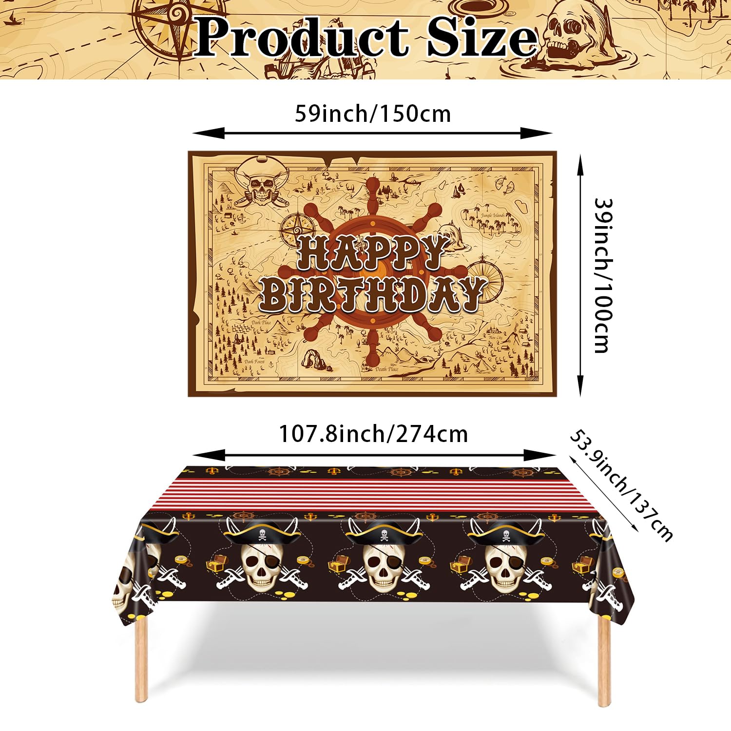 Heidaman 120Pcs Pirate Party Decorations?Pirate Birthday Decorations,Pirate Themed Party Decorations,Set Include?Balloons,Backdrop,Banner, Cake