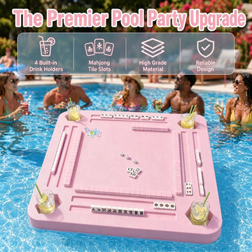 Floating Mahjong Table for Pool - Floating Mahjong Table Tray with Tile Holder and Cup Holder - Waterproof Floating Mahjong Game Table for Swimming