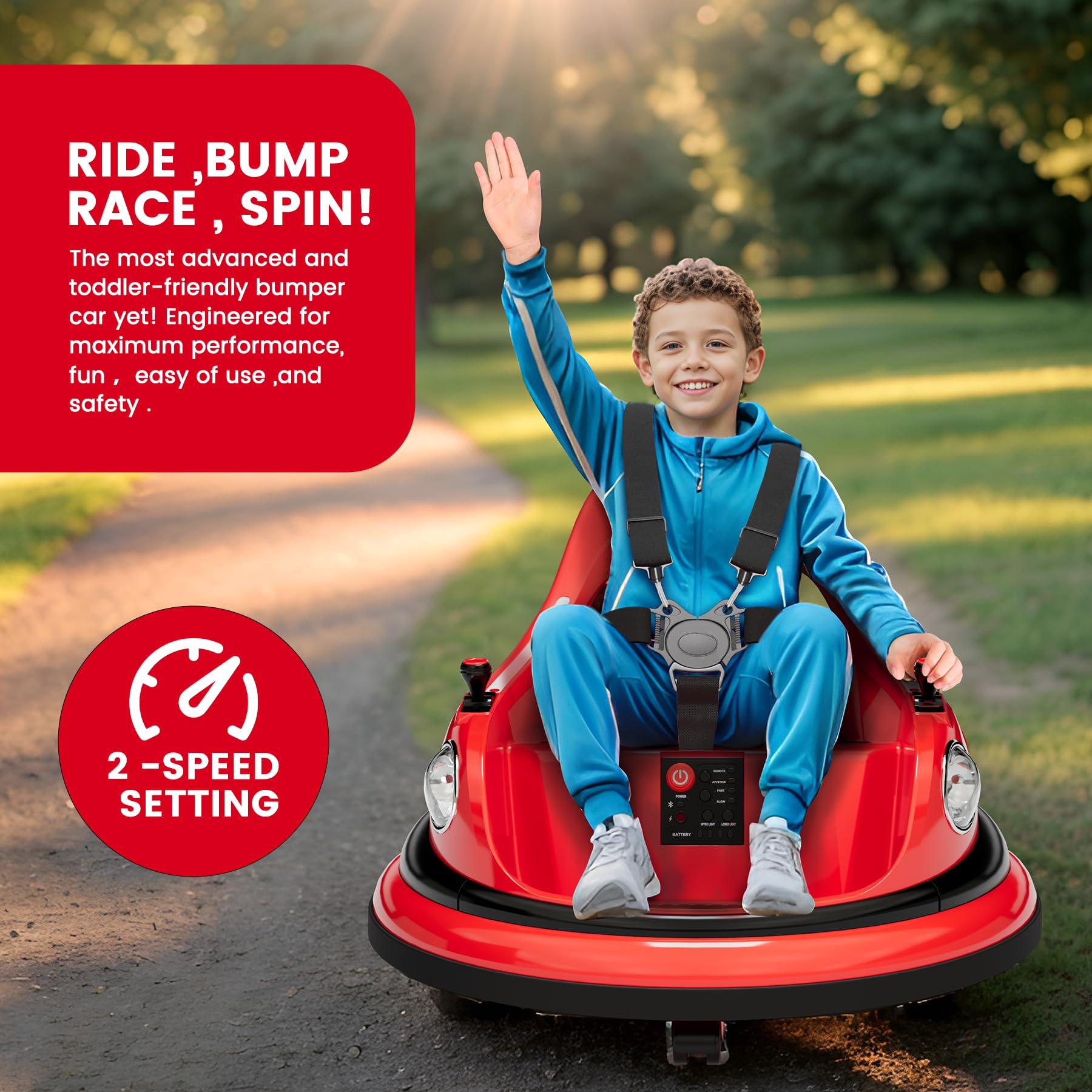 Hetoy Ride on Bumper Car for Toddlers, 12V Battery Car for Kids W/Parent Remote, 2-Speed, 2 Driving Mode, 360°Spin, Electric Bumping Car with Music &