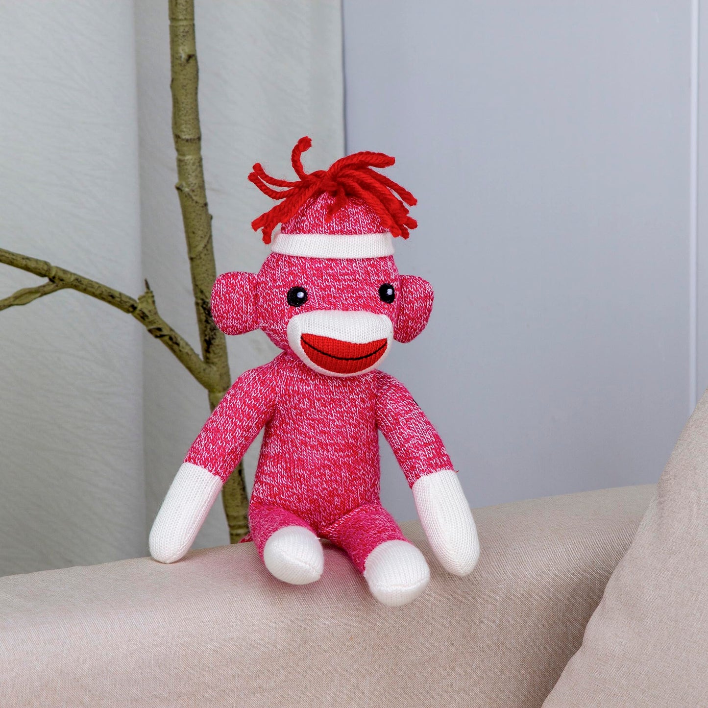 Plushland Adorable Sock Monkey 8 Inches Tall - Soft Realistic Plush Knitted Stuffed Animal Toy Gift - for Kids, Babies, Teens, Girls and Boys(Pink)