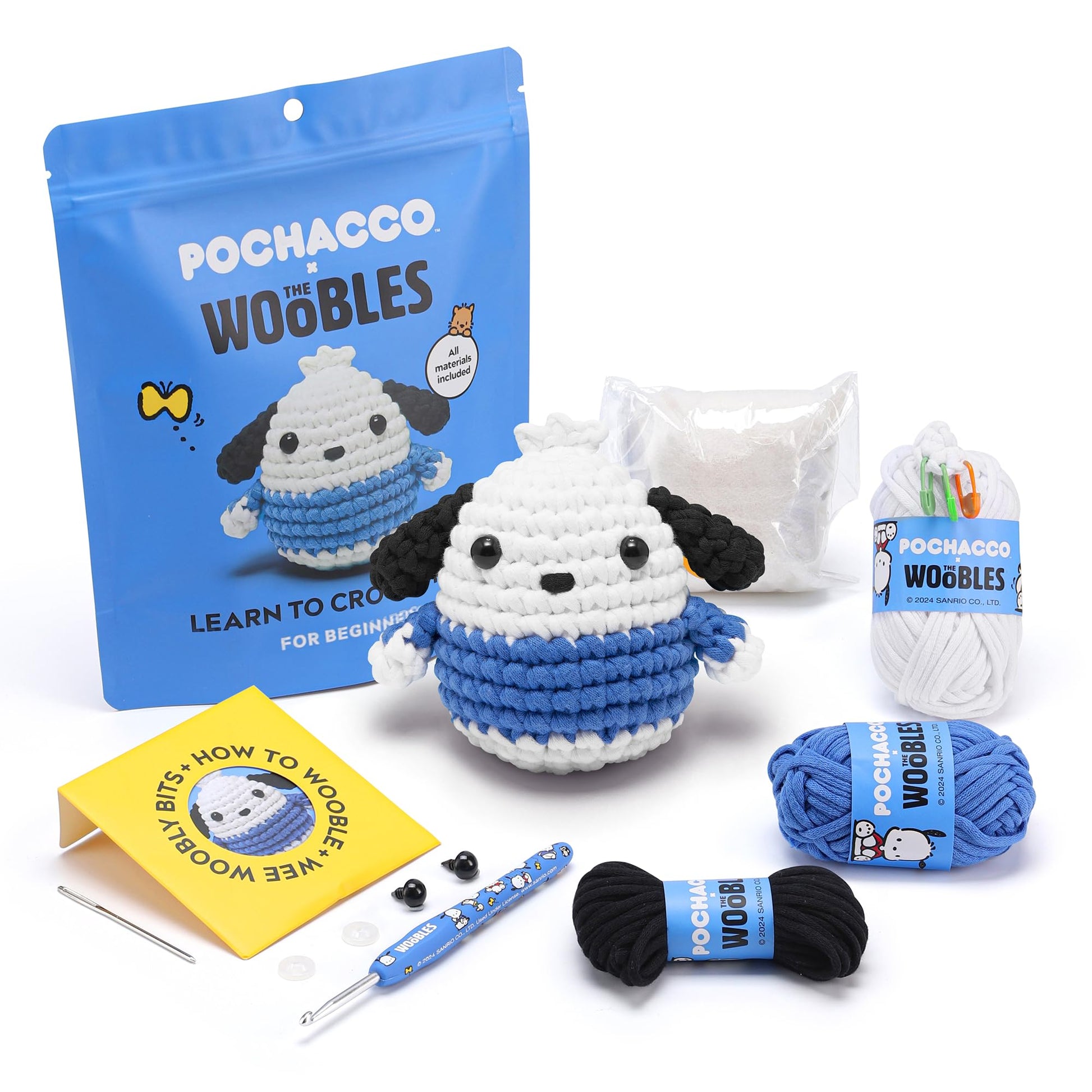 The Woobles Hello Kitty Crochet Kit - Beginners Wooble Crochet Animal Kit Crafts with Easy Peasy Yarn as seen on Shark Tank - with Step-by-Step Video