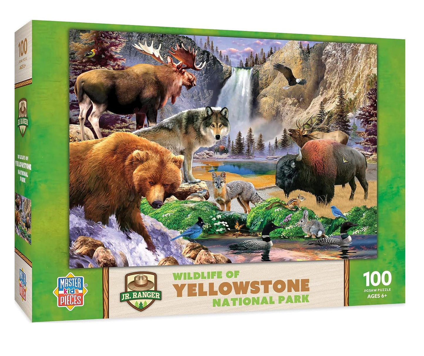 MasterPieces - 100 Piece Jigsaw Puzzle for Kid 6+ Years, Wildlife of Yellowstone National Park, Educational and Fun Game, Gift Idea for Children, 19"