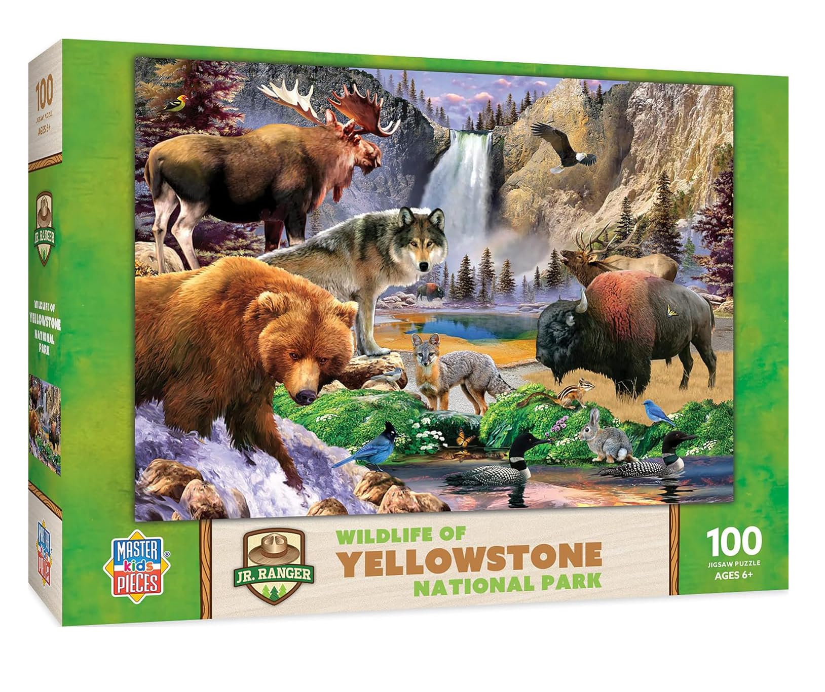 MasterPieces - 100 Piece Jigsaw Puzzle for Kid 6+ Years, Wildlife of Yellowstone National Park, Educational and Fun Game, Gift Idea for Children, 19"
