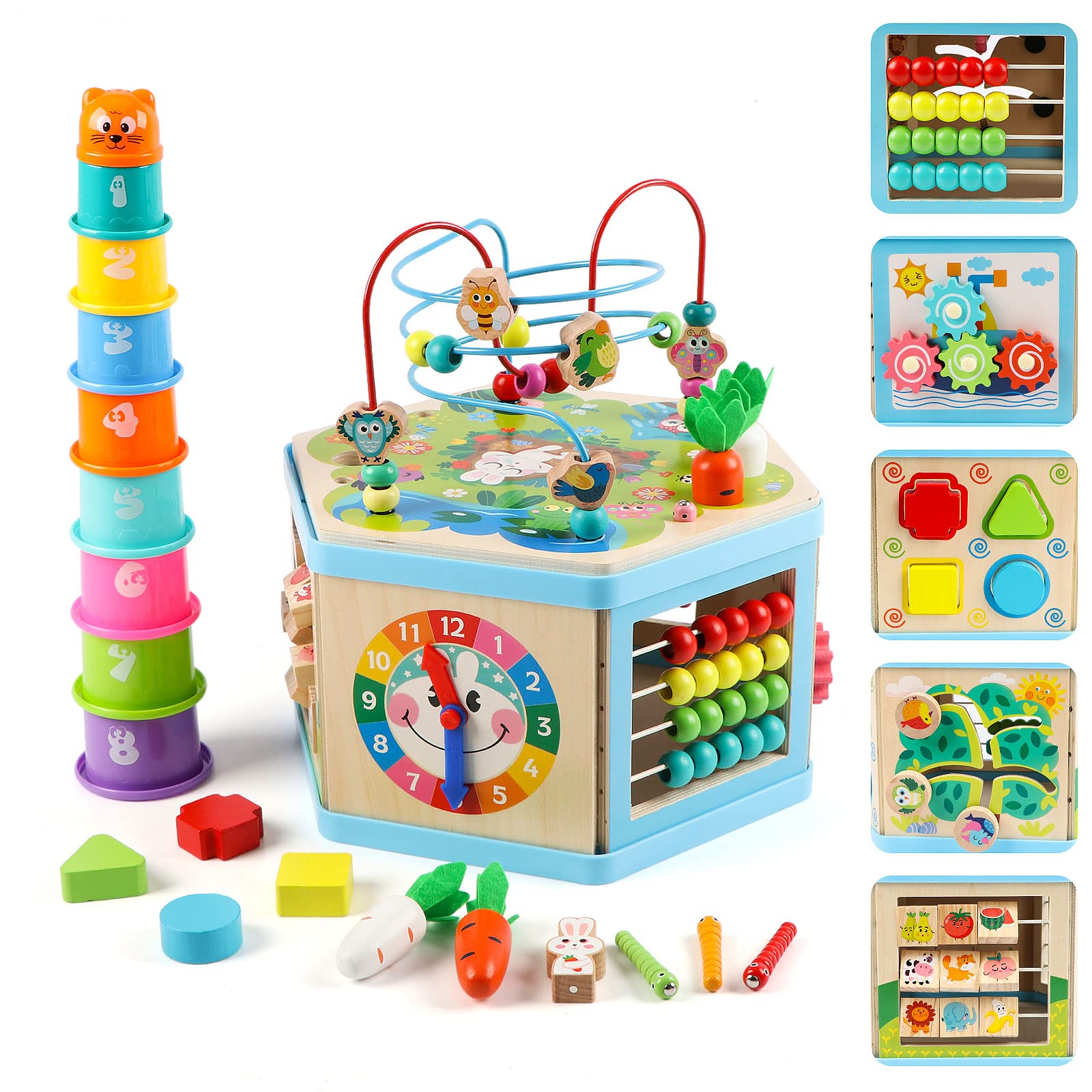 Vomocent Wooden Activity Cube for 1 Year Old Kids, Educational Learning Bead Maze for Toddler Age 1-3, Developmental Montessori Toys for 12-36 Months