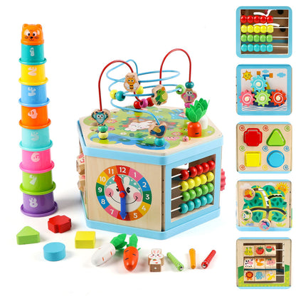 Vomocent Wooden Activity Cube for 1 Year Old Kids, Educational Learning Bead Maze for Toddler Age 1-3, Developmental Montessori Toys for 12-36 Months