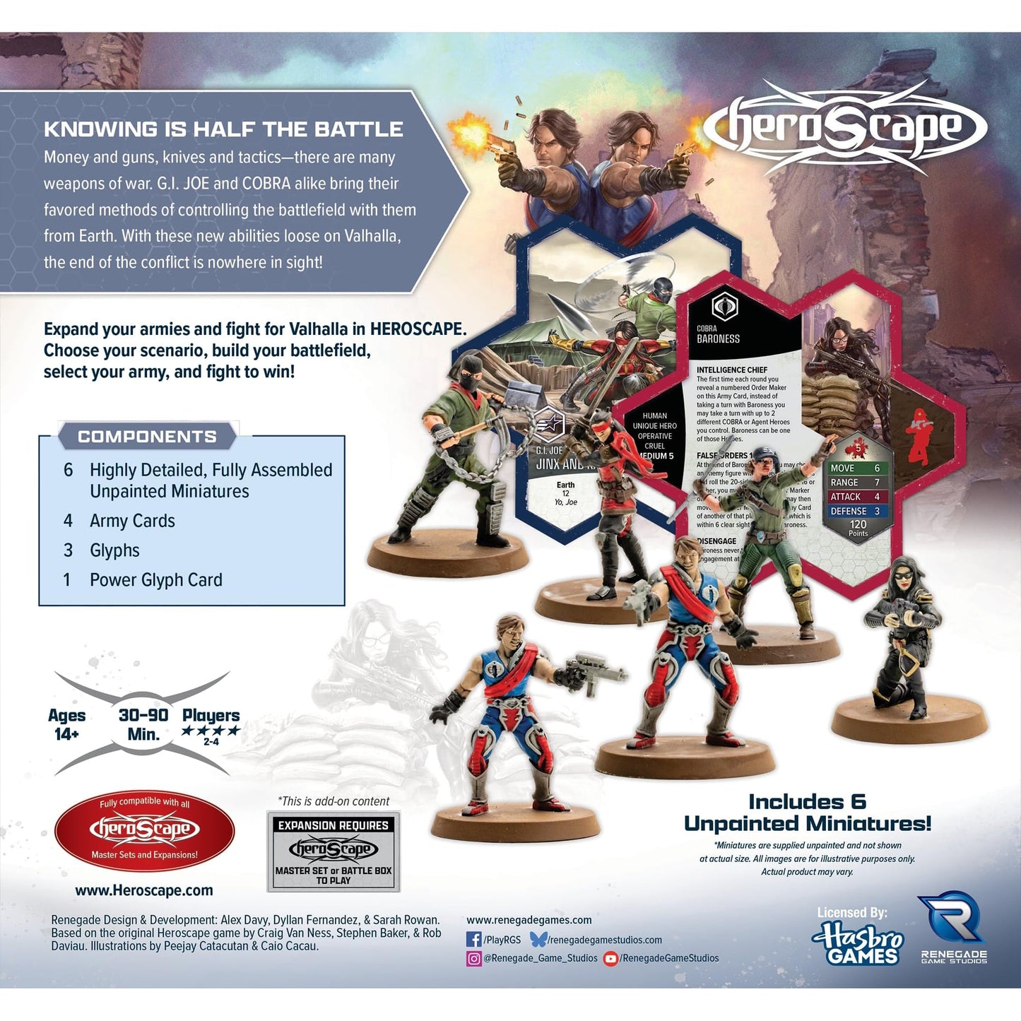 Renegade Game Studios GI Joe Heroscape Strike Forces Army Expansion - 4 Heroes, 2 Squads, Tactical Glyphs