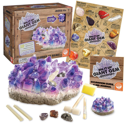 MindWare Dig It Up Giant Gem Discovery Kit - Gemstone Dig Kit Offers Geology for Kids with 12 Real Polished Hidden Gemstones - Includes 1 Giant Gem
