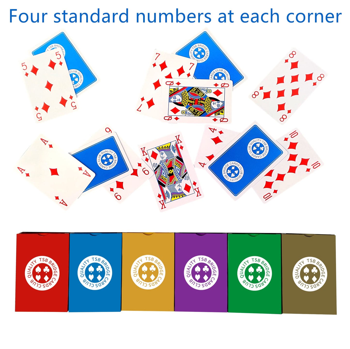 TSB Standard Print Bridge Cards Pack of 12 Decks - 6 Colors Bridge Playing Cards - Easy Storage (2 Red 2 Blue 2 Purple 2 Grey 2 Green 2 Yellow