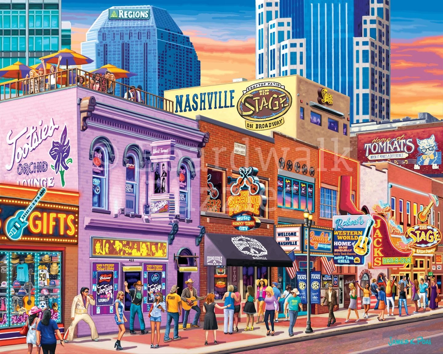 Boardwalk Nashville Music City 500 Piece Jigsaw Puzzle Fun Colorful Tennessee Puzzles with Premium Box, Gift for Adults and Family 16"x20"