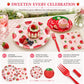 100 Pcs Strawberry Tableware Set Serves 25 - Disposable Paper Plates Napkins Plastic Forks, 9 Inch & 7 Inch Plates Berry Sweet Themed Party Supplies