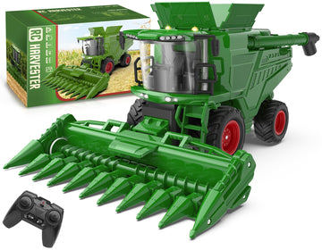 Uarzt Remote Control Combine Harvester Tractor Toy with Corn Head, RC Tractor Toys for Kids 3+, Light/Spray/Sound/1/24 Scale, Farm Toy Combine