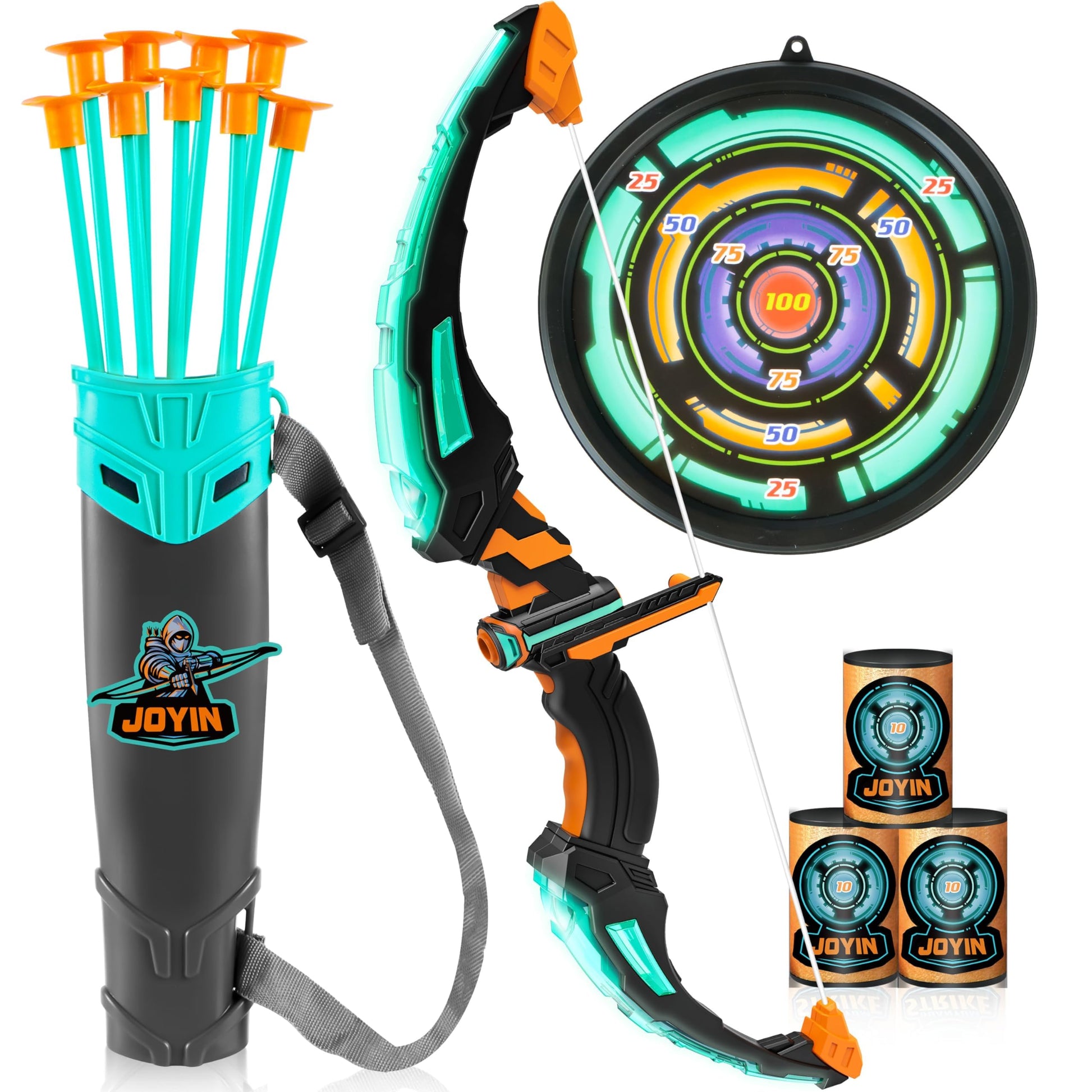JOYIN Kids Bow and Arrow Set, LED Light Up Archery Toy Set with 9 Suction Cup Arrows, Target & Arrow Case, Indoor and Outdoor Hunting Play Gift Toys