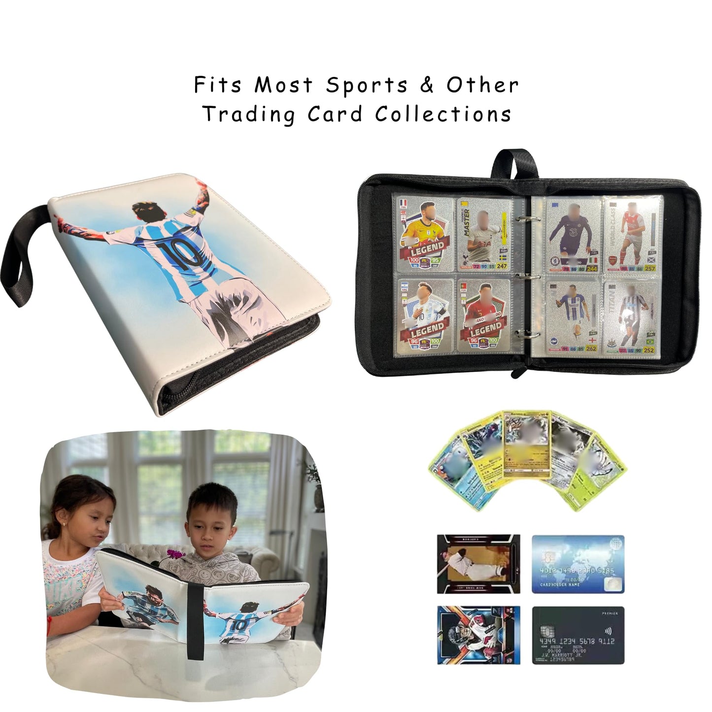 Soccer Card Binder 440 Pockets- Waterproof Trading Card Album with 55 Removable Sleeves Fit - 3 Rings with Zipper -Compatible with Topps Sports Cards