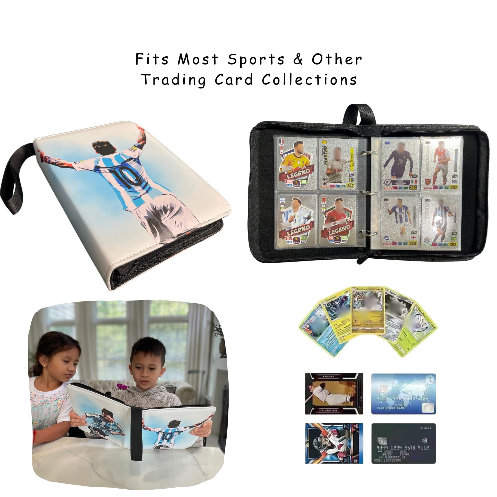 Soccer Card Binder 440 Pockets- Waterproof Trading Card Album with 55 Removable Sleeves Fit - 3 Rings with Zipper -Compatible with Topps Sports Cards