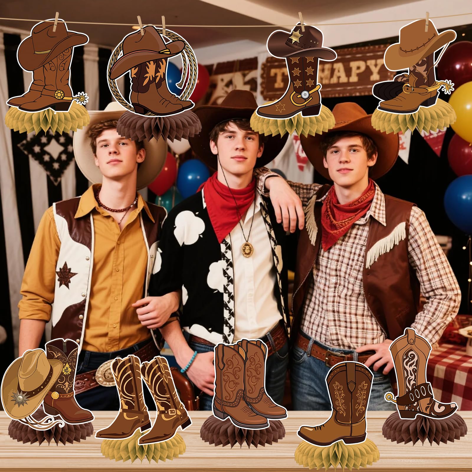 9 Pcs Western Party Decorations Western Cowboy Boot Centerpieces for Tables Cowboy Table Decorations Western Table Decor Supplies