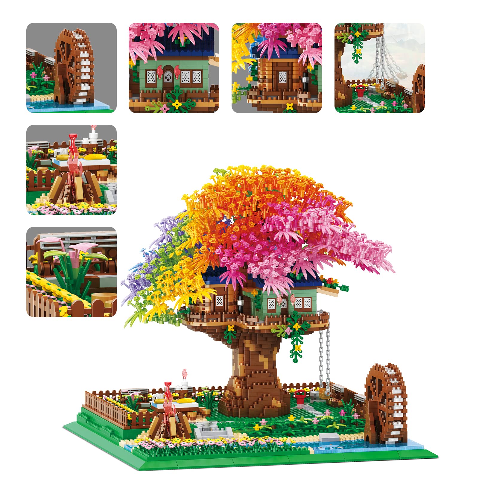 Kadablk Rainbow Flowers Building Block with Light,Sakura Cherry Blossom Bonsai Tree House Construction Set,4451 PCS Mirco Blocks Architecture