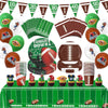 140PCS Football Party Supplies Tableware Set Serve 24, Football Birthday Party Decorations Includes Plates Napkins Cups Banner Balloons Cake