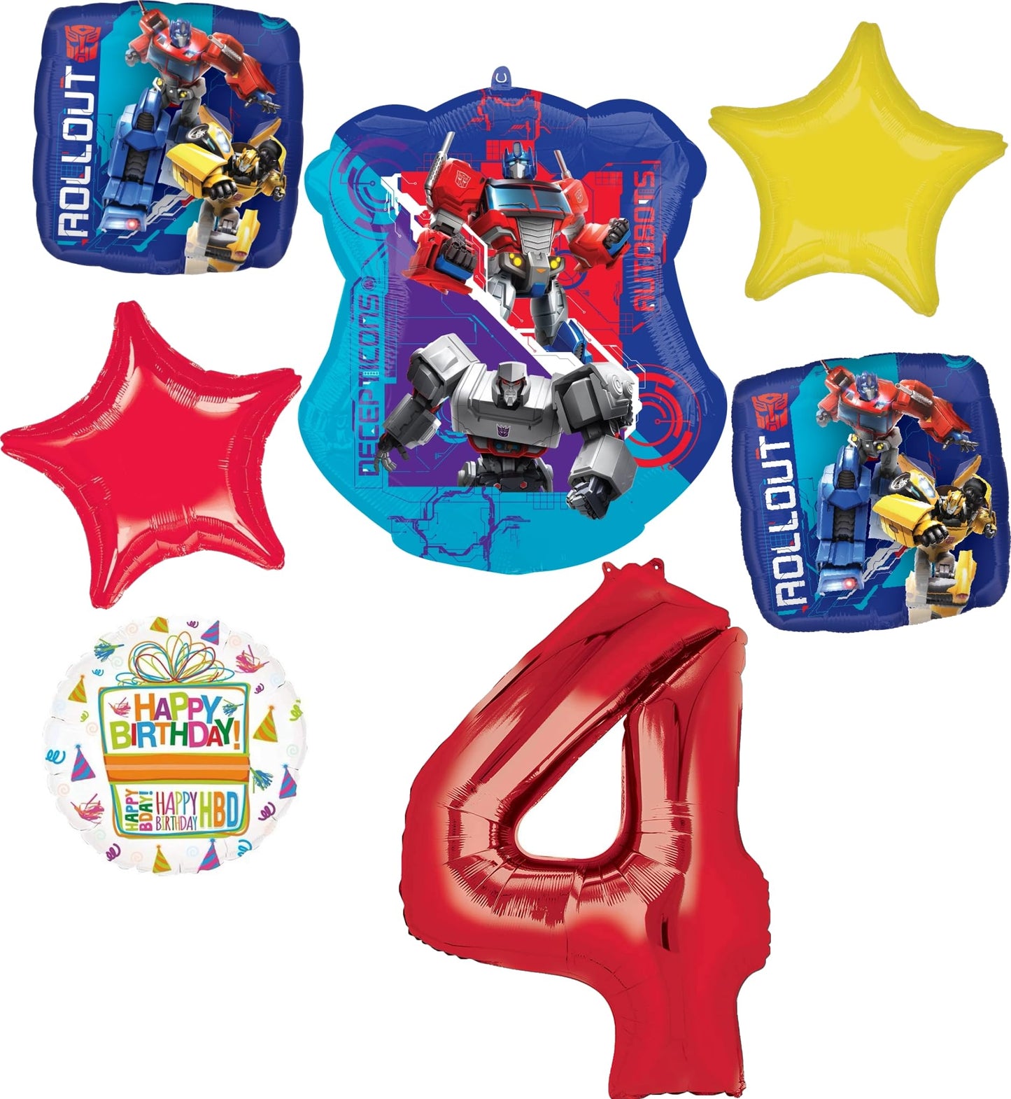 Transformer's 4th Birthday Party Supplies 7pc Foil Balloons Decorations