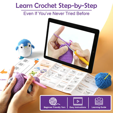 A-URA Learn to Crochet Kit for Beginners Kids and Adults, Premium 4 Animal Pattern Beginner Crochet Kits with Easy Tube Yarn & Step-by-Step Video