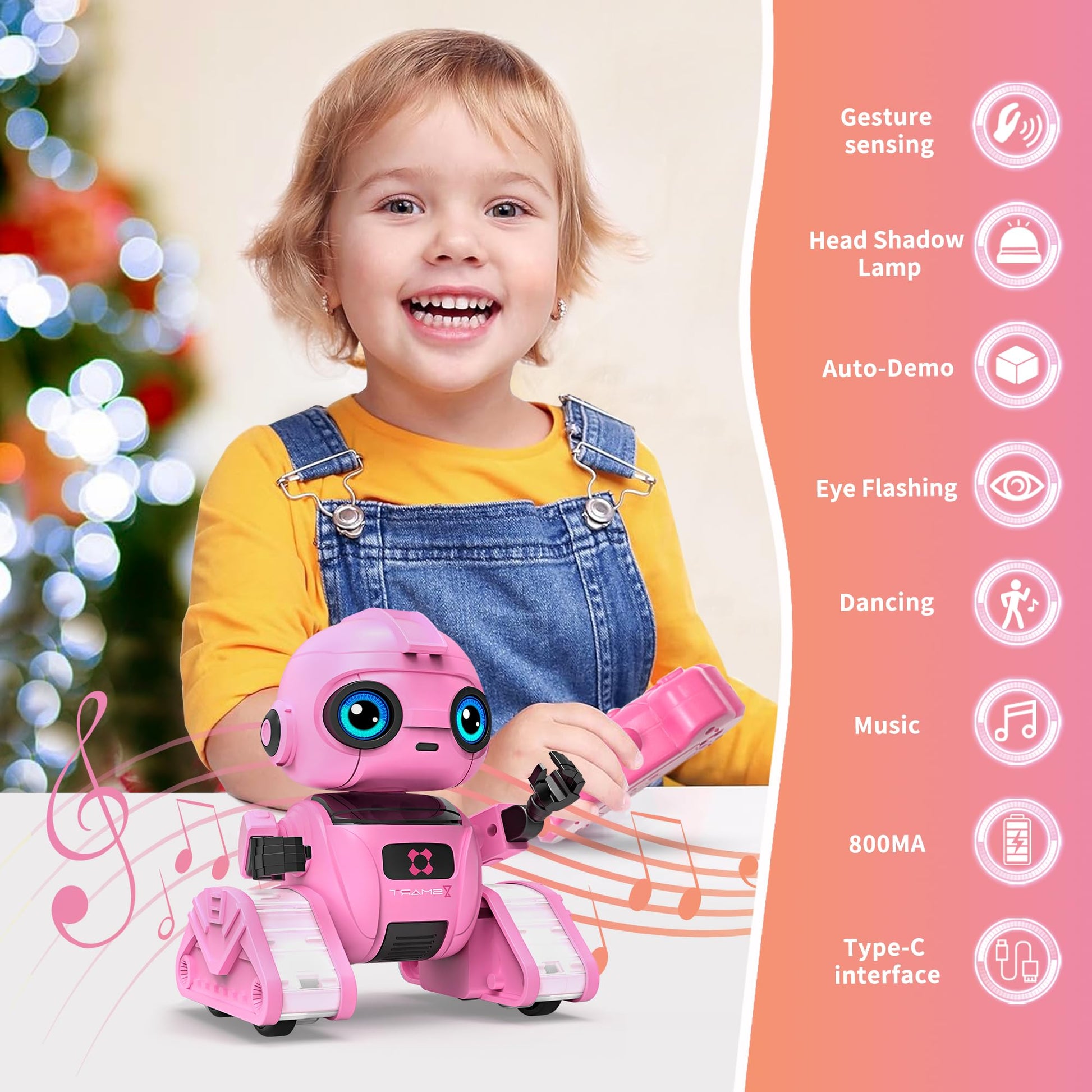 Robot Toys for Boys and Girls, Rechargeable Remote Control Robot with Auto-Demonstration, Light Projection, Dance Moves, Music, and Gesture Sensing