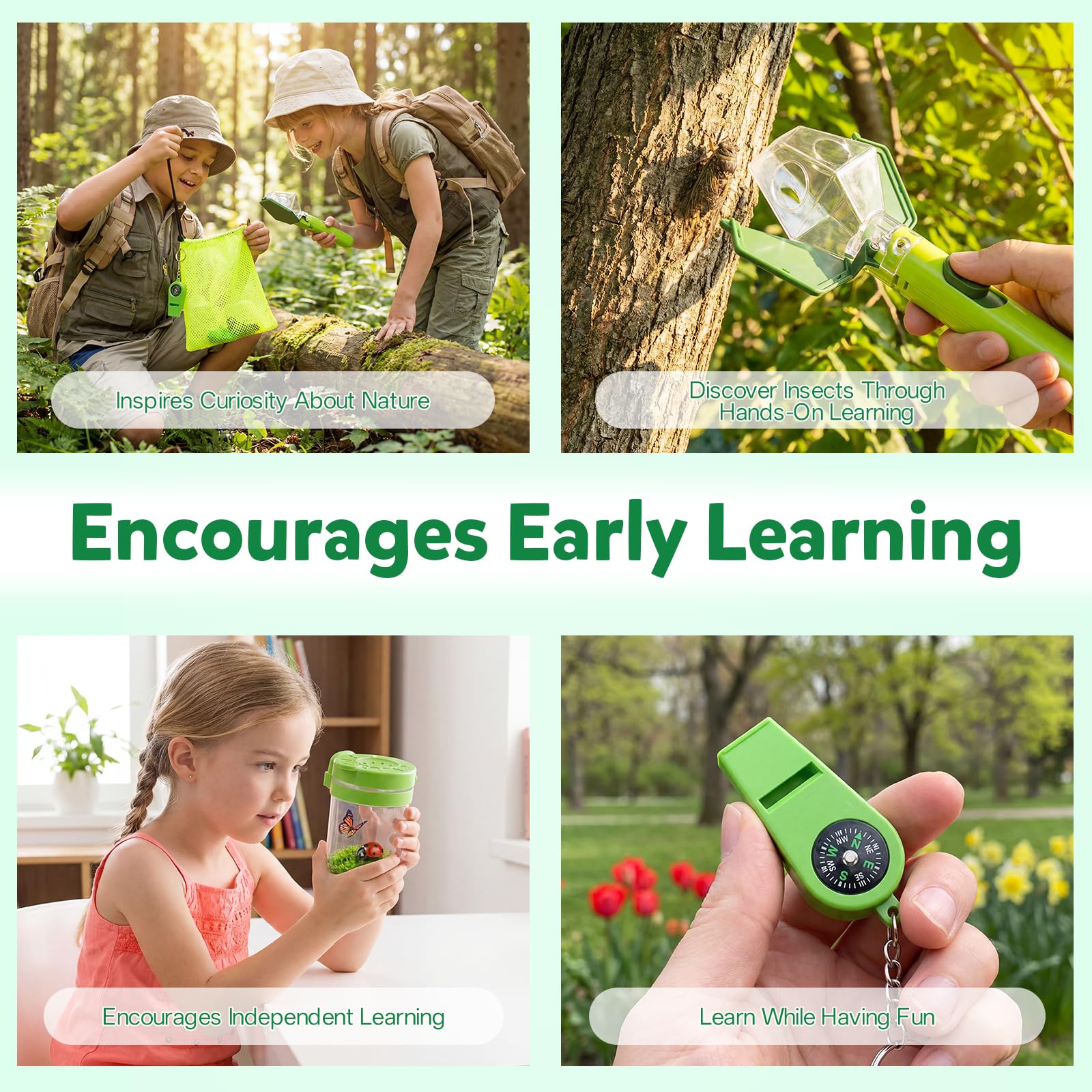 Kiditos Bug Catcher Kit for Kids Ages 3-8, One-Click Insect Catcher