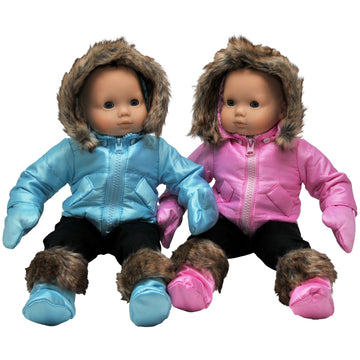 The Queen's Treasures 15 Inch Baby Doll Clothes , Set of Two Complete Pink & Blue Winter Outerwear Clothes. Two 6 Piece Outdoor Ski Outfits