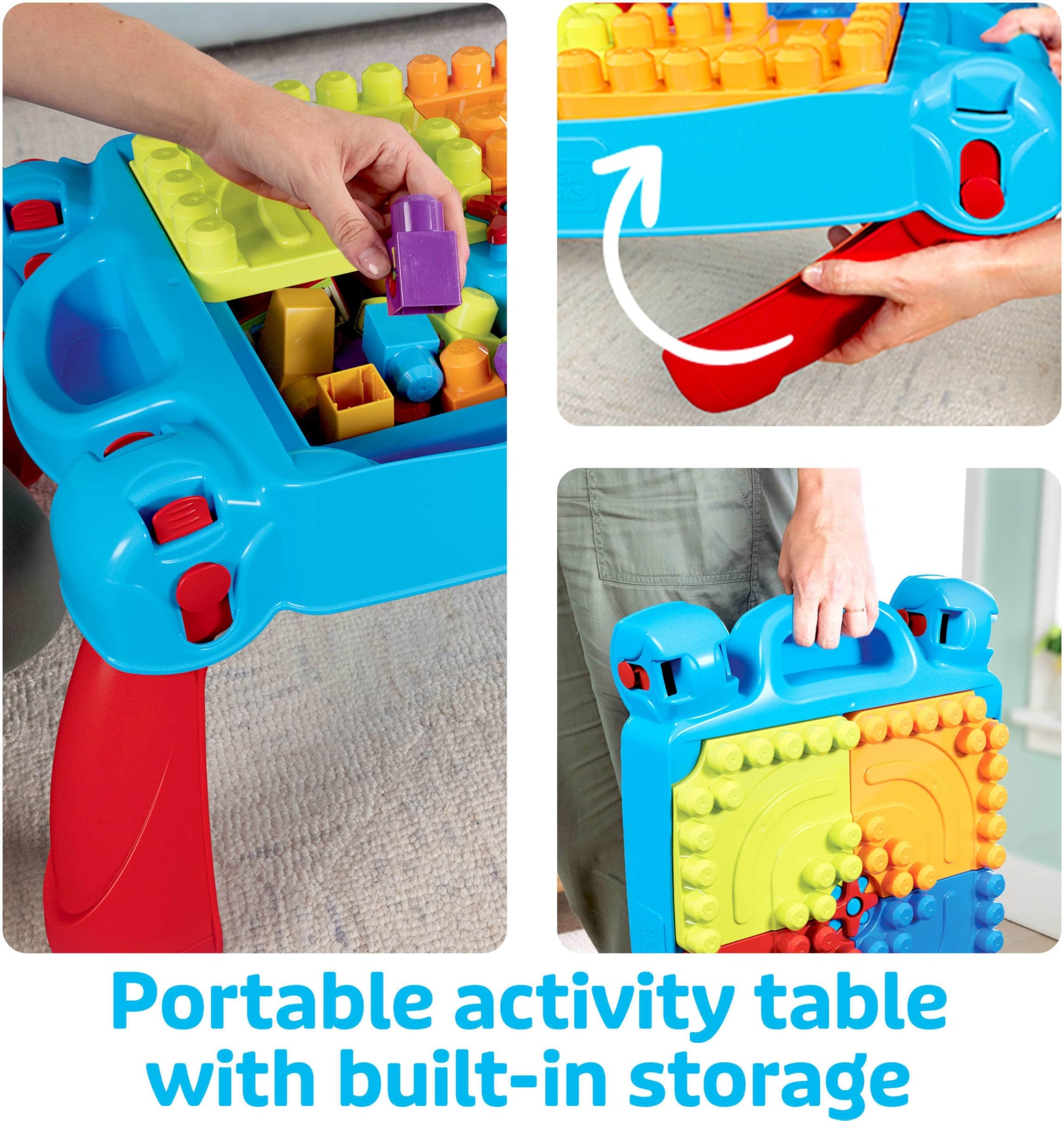MEGA BLOKS First Builders Build 'n Learn Table Toddler Blocks Toy Set, Blue