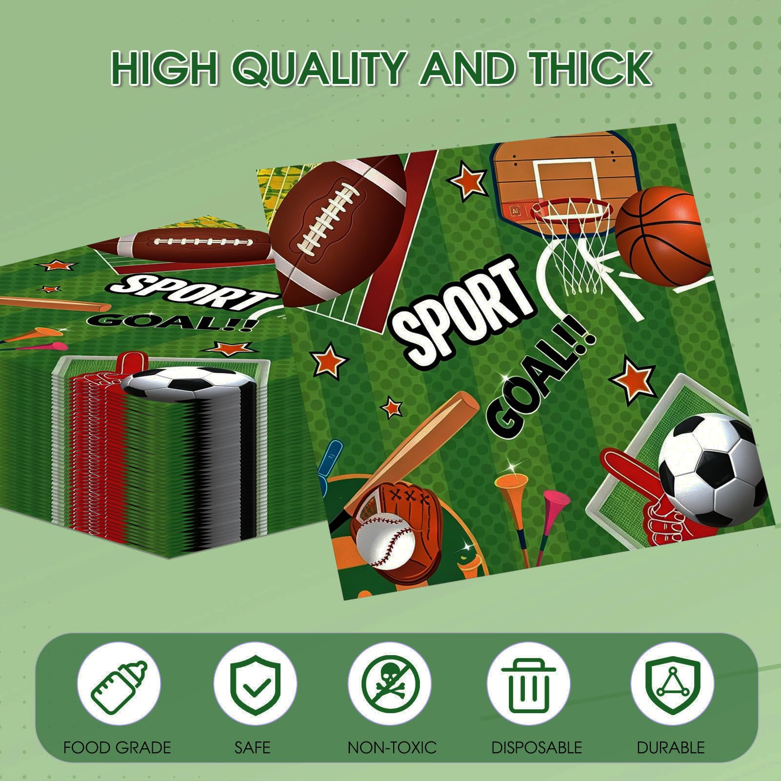 40pcs All Sports Themed Party Napkins Disposable for Boys, 6.5 x 6.5 Inch