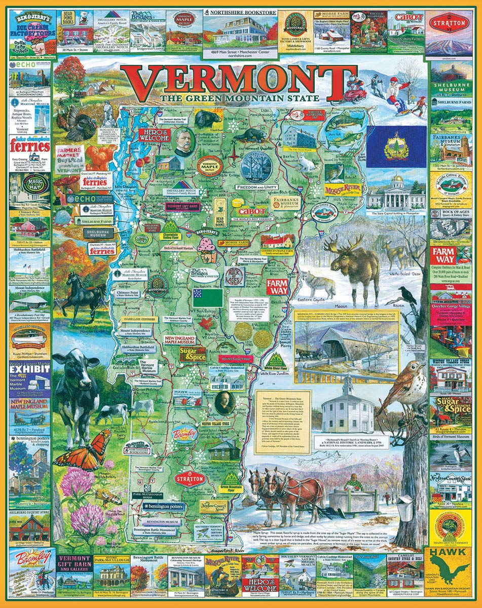 White Mountain 1000 Piece Jigsaw Puzzle State Landmarks Collage, Vermont